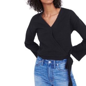 Madewell Black Wrap Tie Long Sleeve Top